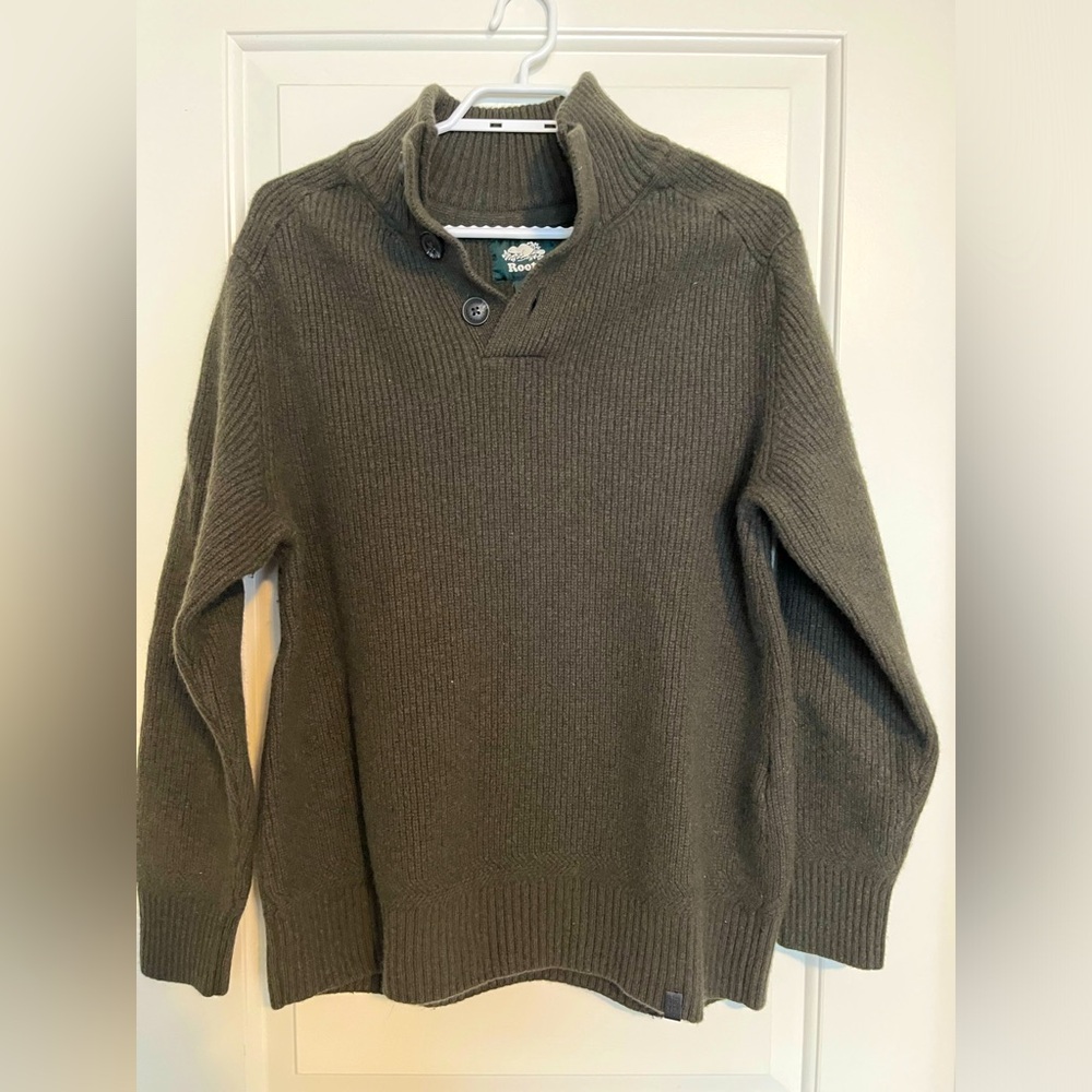 ROOTS Quarter button Wool Cashmere Blend Pullover Warm Green Brown Men’s size M